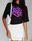Pink and Purple Future is Fluid Graphic Tee Abstract Art LGBTQIA2S+ Pride Black Oversize Deep Drop Shoulder Tee Oversize Deep Drop Shoulder Tee - 190 GSM
