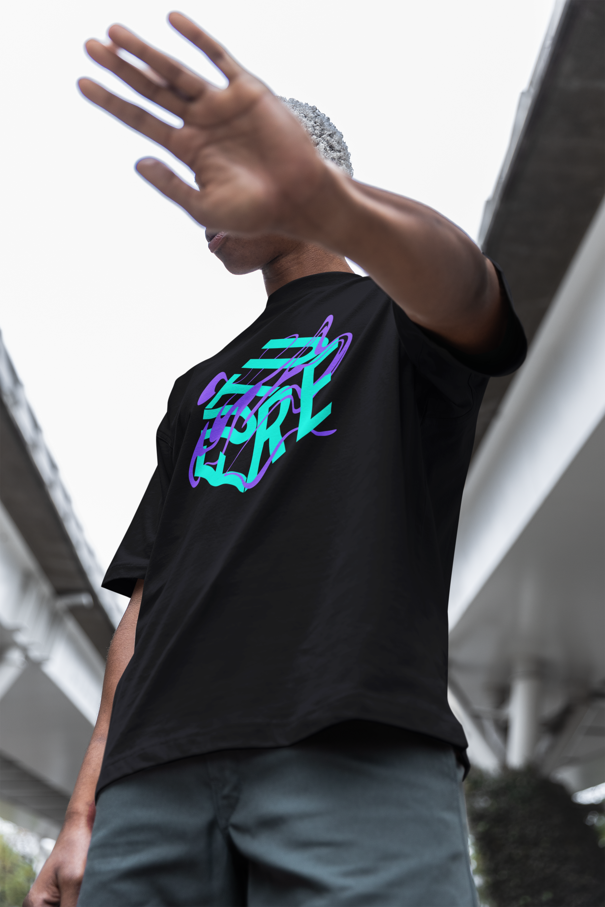 Future is Fluid Graphic Tee Teal and Purple Fluid Pride Black Oversize Deep Drop Shoulder Tee Oversize Deep Drop Shoulder Tee - 190 GSM