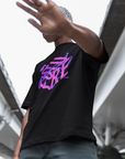 Pink and Purple Future is Fluid Graphic Tee Abstract Art LGBTQIA2S+ Pride Black Oversize Deep Drop Shoulder Tee Oversize Deep Drop Shoulder Tee - 190 GSM