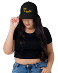 Gas as fuck Pride Trucker Hat with Embroidered Curved Lettering, Gold on Black