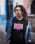 Gaymer Graphic Tee Pink Smiley Face Pride T-Shirt Black Oversize Deep Drop Shoulder Tee - 190 GSM