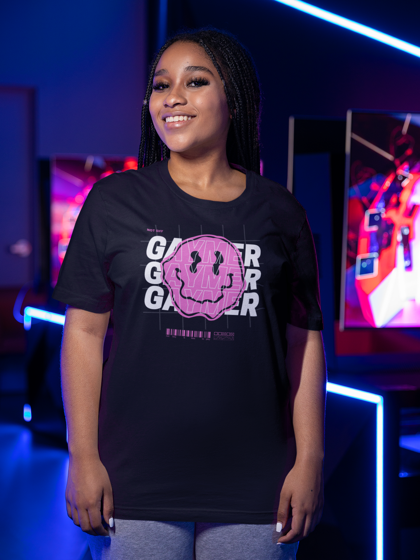 Gaymer Graphic Tee Pink Smiley Gay Pride T-Shirt Black Oversize Deep Drop Shoulder Tee Oversize Deep Drop Shoulder Tee - 190 GSM