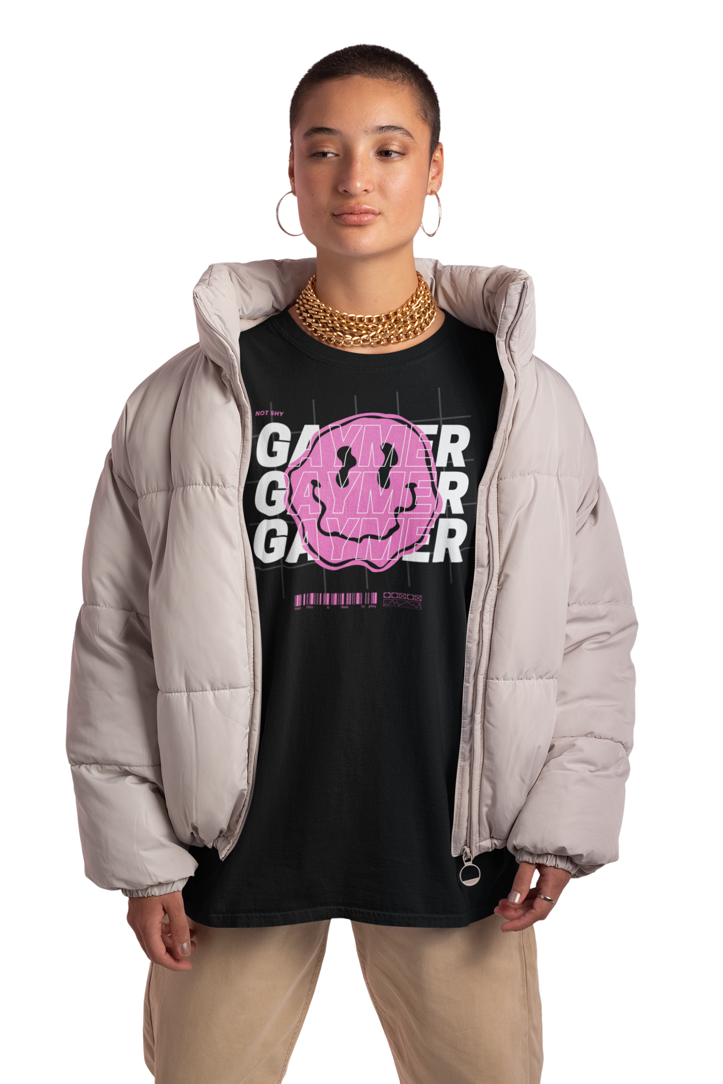 Gaymer Graphic Tee Pink Smiley Gay Pride T-Shirt Black Oversize Deep Drop Shoulder Tee Oversize Deep Drop Shoulder Tee - 190 GSM