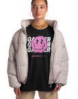 Gaymer Graphic Tee Pink Smiley Face Pride T-Shirt Black Oversize Deep Drop Shoulder Tee - 190 GSM