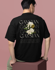 Gaysian T-Shirt Intersectional Pride Vintage Flowers Black Oversize Deep Drop Shoulder Tee Oversize Deep Drop Shoulder Tee - 190 GSM