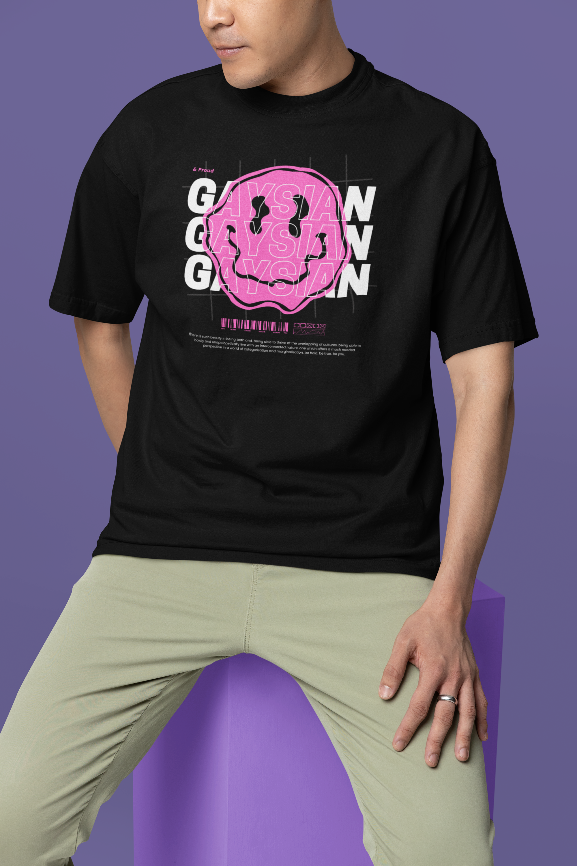 Gaysian & Proud Pink Smiley Face Graphic Tee Black Oversize Deep Drop Shoulder Tee Oversize Deep Drop Shoulder Tee - 190 GSM