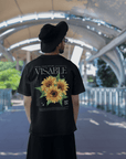 Sunflower Hidden Disabilities Pride Shirt on back of Black Oversize Deep Drop Shoulder Tee Oversize Deep Drop Shoulder Tee - 190 GSM
