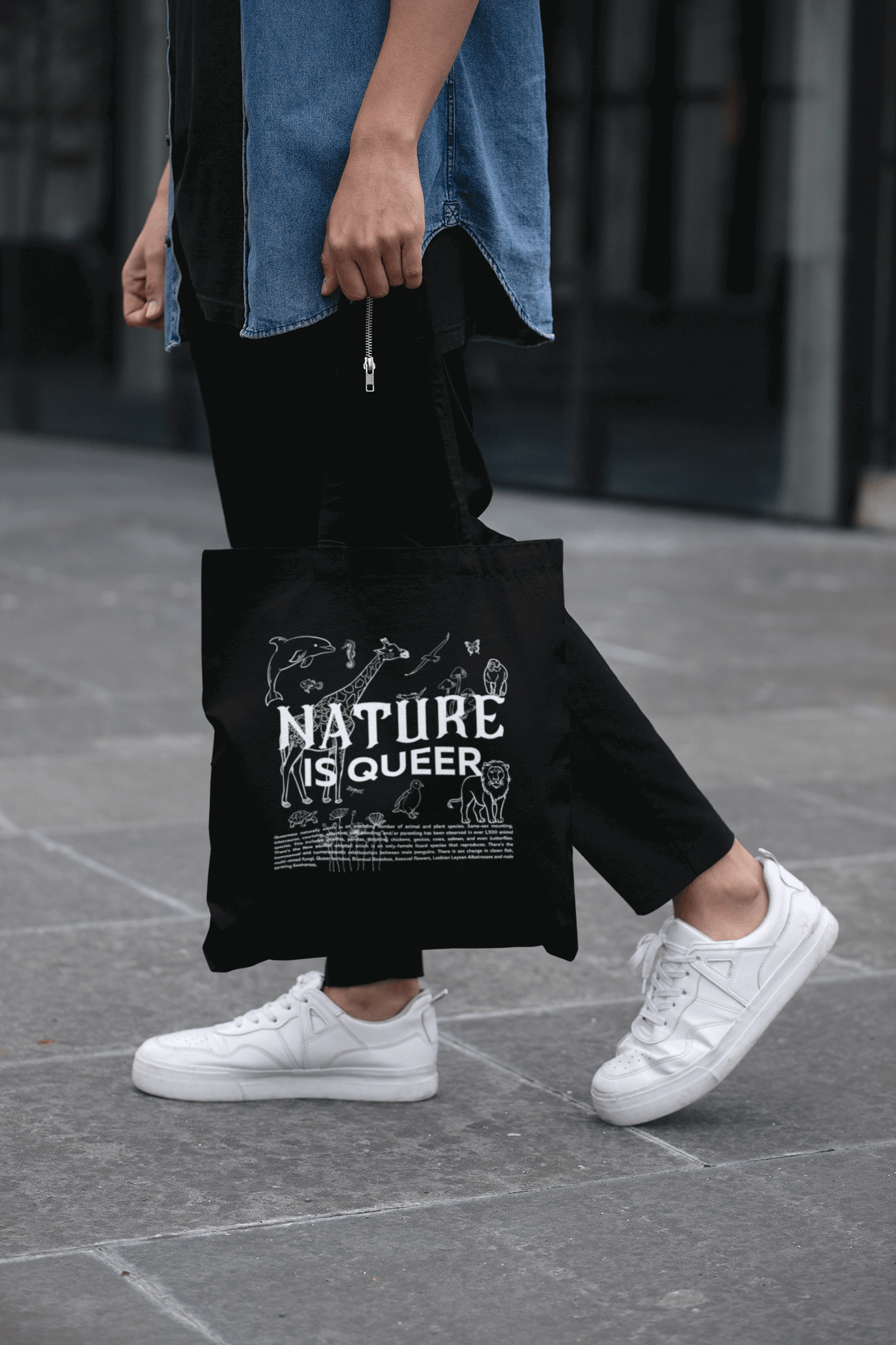 Nature is Queer Bag Pride Accessory Eco Friendly Black Tote Bag Eco Tote