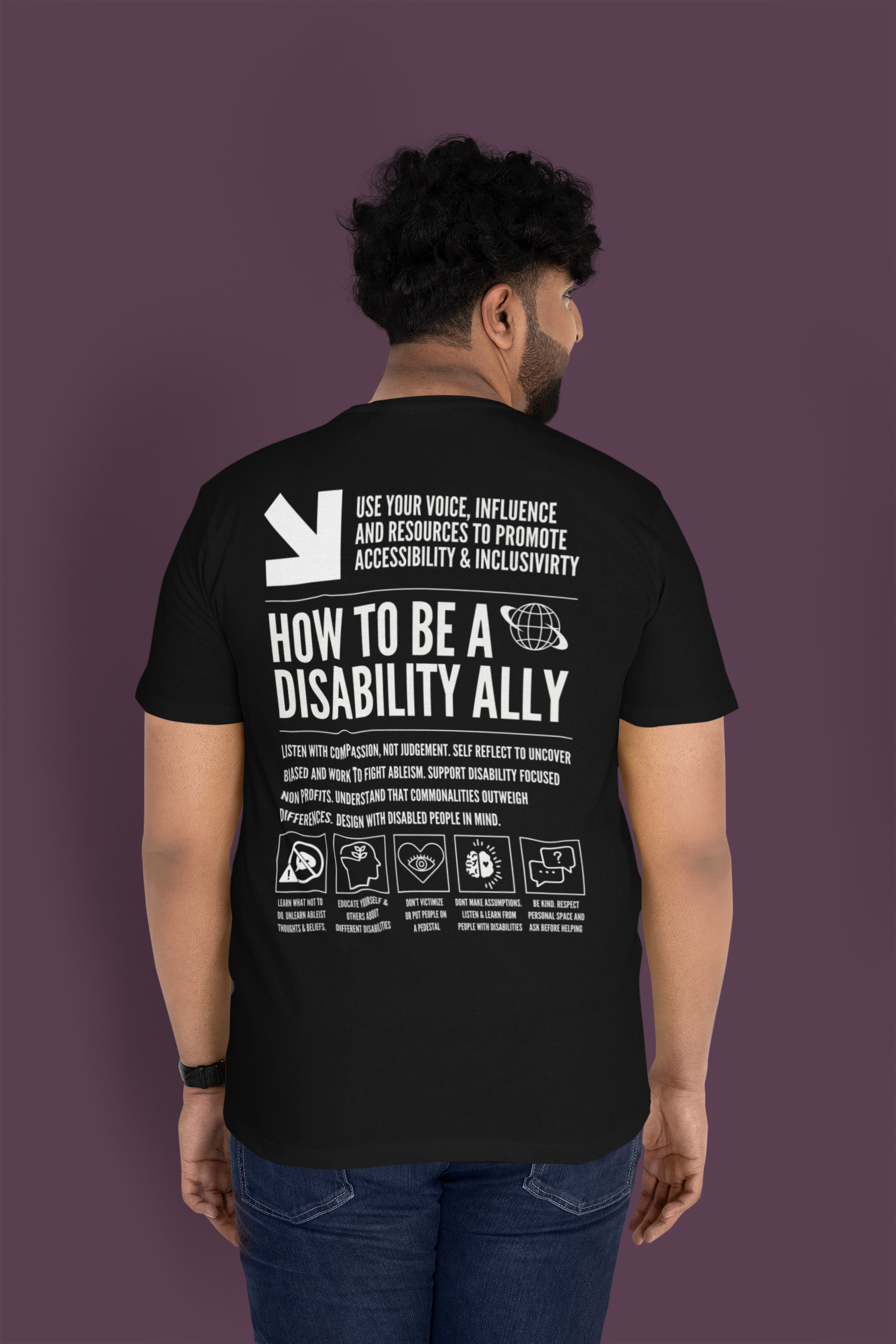 How to be a Disability Ally Graphic Tee Disability Pride on Black Oversize Deep Drop Shoulder Tee Oversize Deep Drop Shoulder Tee - 190 GSM