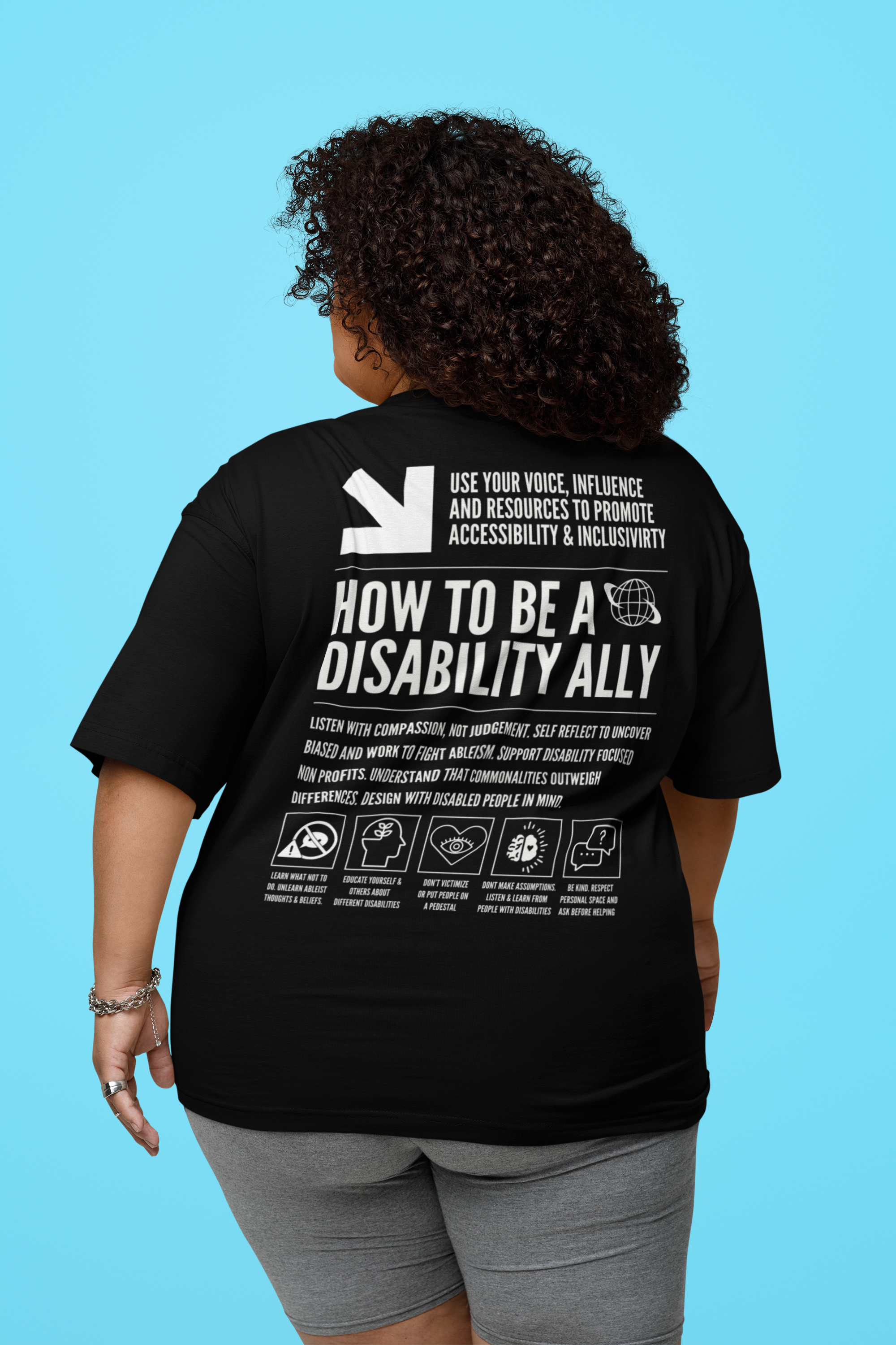 How to be a Disability Ally Graphic Tee Disability Pride on Black Oversize Deep Drop Shoulder Tee Oversize Deep Drop Shoulder Tee - 190 GSM