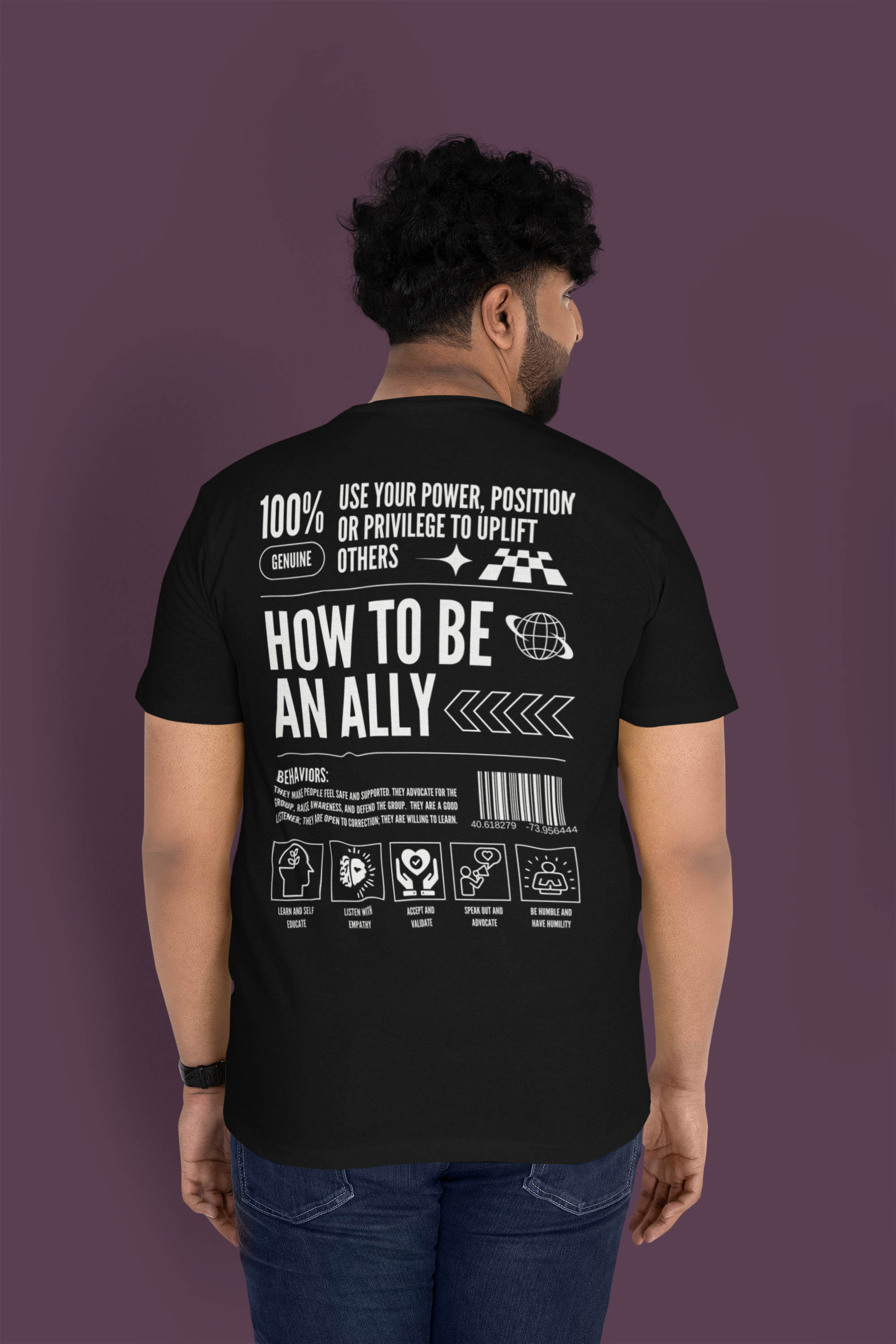 How to be an Ally Graphic Tee Streetwear Style LGBTQIA+ Ally Black Oversize Deep Drop Shoulder Tee Oversize Deep Drop Shoulder Tee - 190 GSM