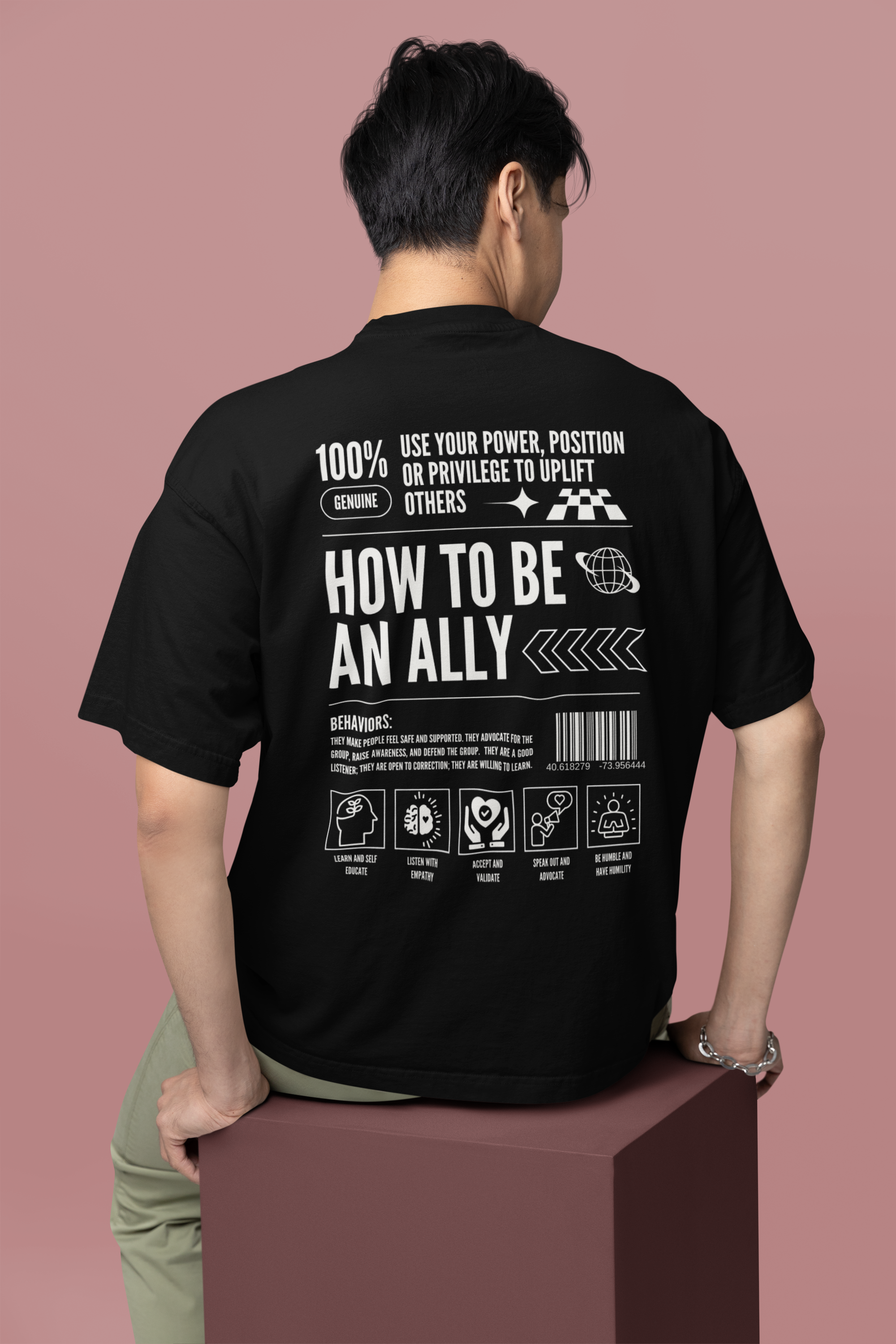 How to be an Ally Graphic Tee Streetwear Style LGBTQIA+ Ally Black Oversize Deep Drop Shoulder Tee Oversize Deep Drop Shoulder Tee - 190 GSM