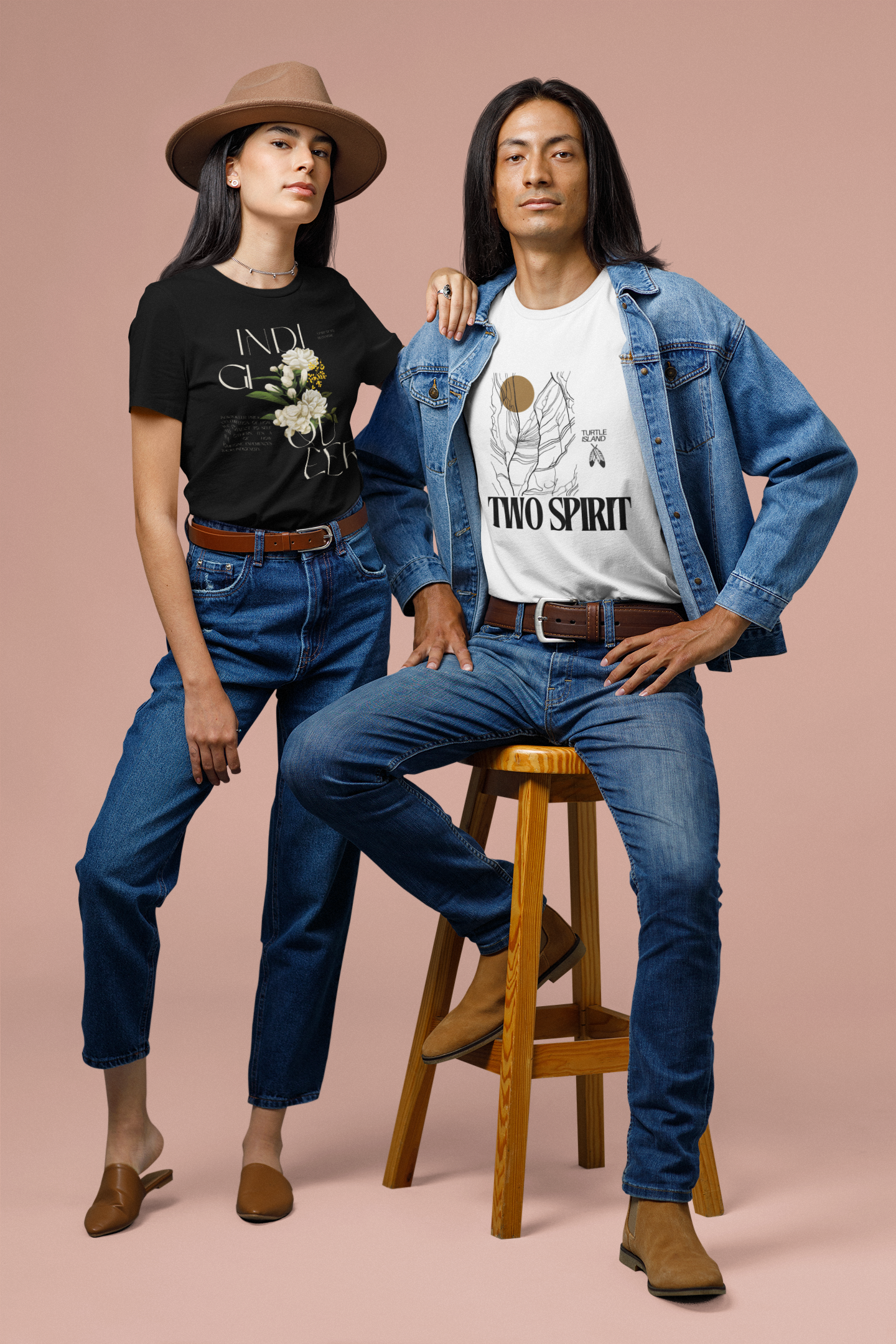 Indigiqueer Pride Vintage Flowers front Graphic on Black Oversize Deep Drop Shoulder Tee Oversize Deep Drop Shoulder Tee - 190 GSM