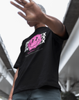 Intersex Pride T-Shirt Pink Smiley on Black Oversize Deep Drop Shoulder Tee Oversize Deep Drop Shoulder Tee - 190 GSM