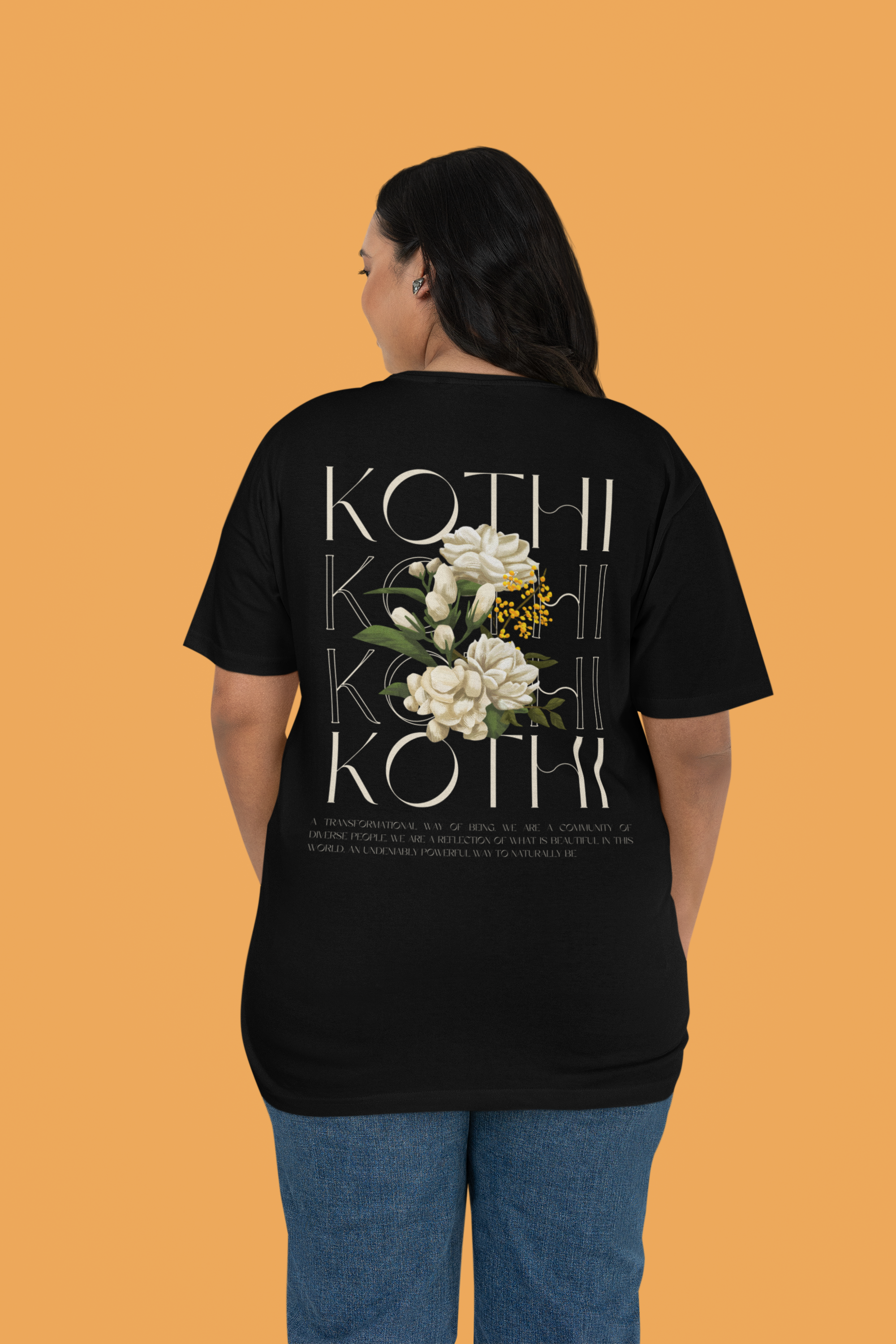 Kothi Graphic Tee Vintage Flowers Indian Pride on Black Oversize Deep Drop Shoulder Tee Oversize Deep Drop Shoulder Tee - 190 GSM