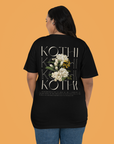 Kothi Graphic Tee Vintage Flowers Indian Pride on Black Oversize Deep Drop Shoulder Tee Oversize Deep Drop Shoulder Tee - 190 GSM