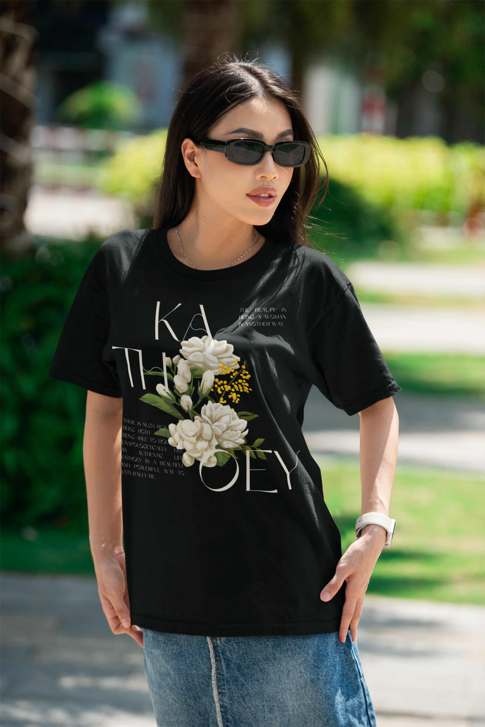 Kathoey Pride Flower Graphic for Thai Pride Third Gender Oversize Deep Drop Shoulder Tee Oversize Deep Drop Shoulder Tee - 190 GSM