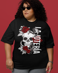 La Jotería Reclaimed for Pride and Resistance Latino Streetwear on front of Black Oversize Deep Drop Shoulder Tee - 190 GSM