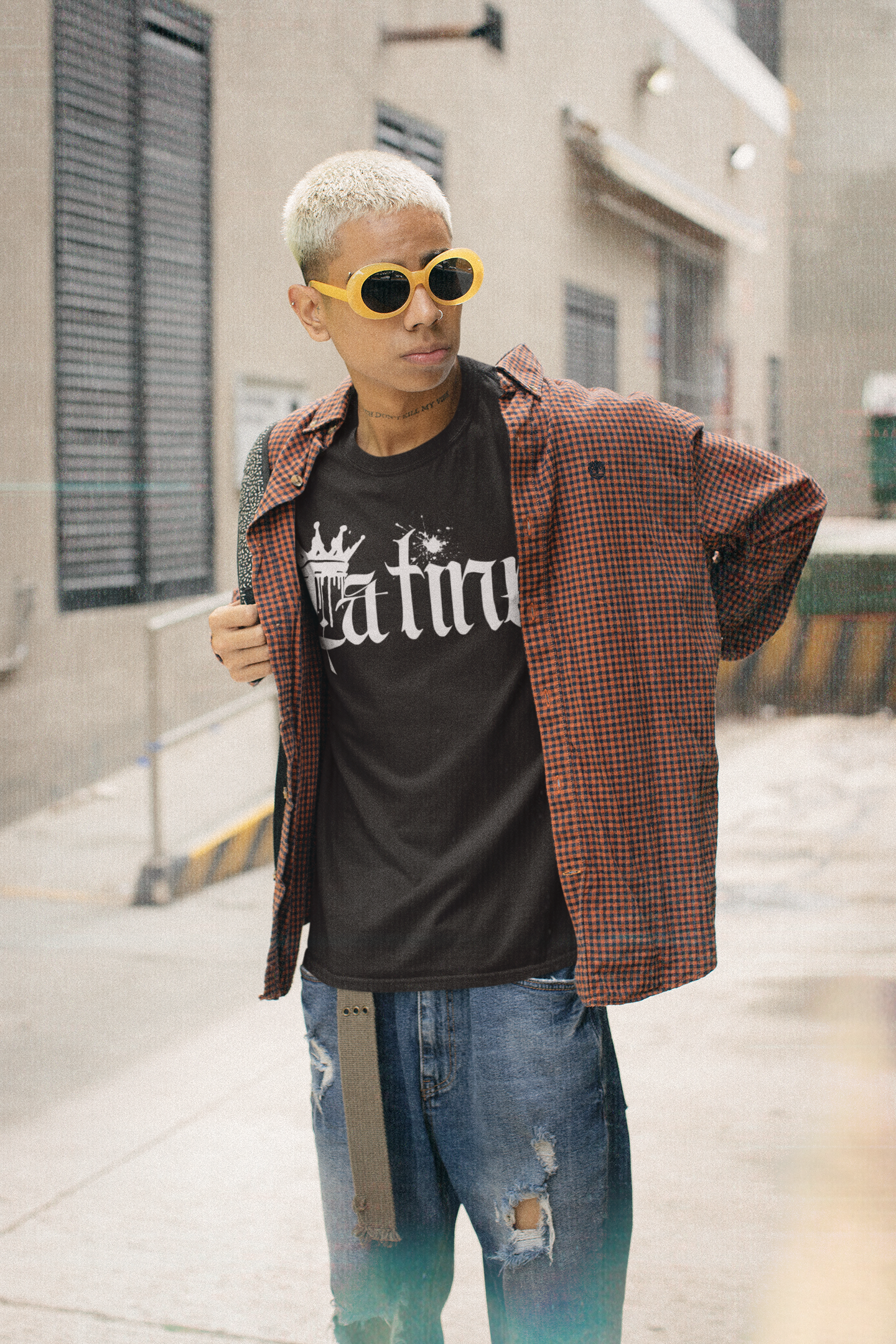 Latine Graphic T-Shirt Intersectional Pride on Black Oversize Deep Drop Shoulder Tee Oversize Deep Drop Shoulder Tee - 190 GSM