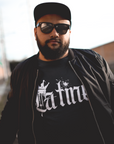 Latine Graphic T-Shirt Intersectional Pride on Black Oversize Deep Drop Shoulder Tee Oversize Deep Drop Shoulder Tee - 190 GSM
