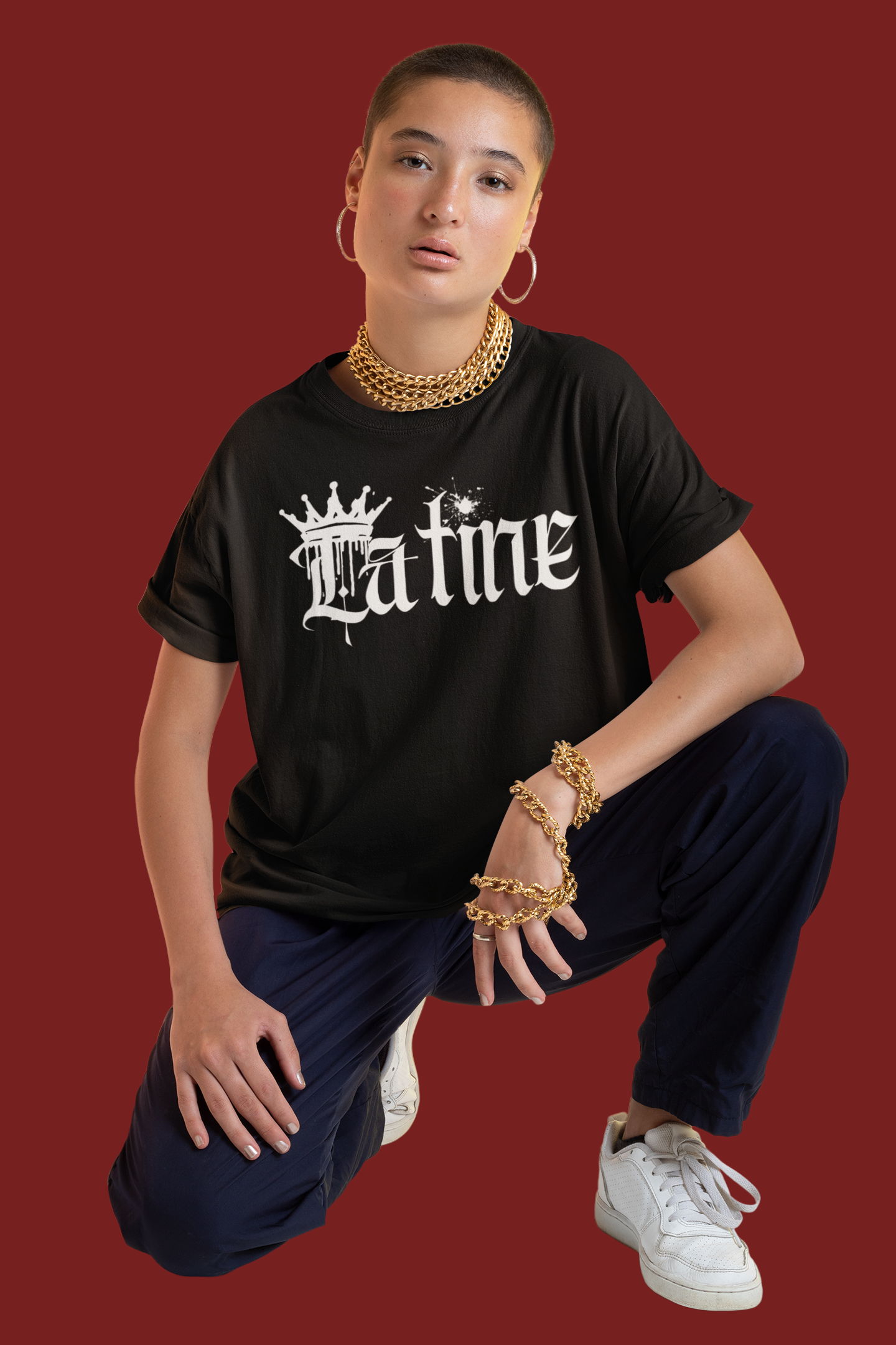 Latine Graphic T-Shirt Intersectional Pride on Black Oversize Deep Drop Shoulder Tee Oversize Deep Drop Shoulder Tee - 190 GSM