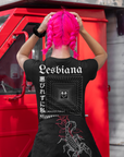 Unapologetically Lesbiana Graphic Tee Streetwear Latina Lesbian Pride on Black Oversize Deep Drop Shoulder Tee - 190 GSM