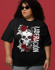Liberación Skull & Roses Graphic Tee Tattoo Culture Streetwear Spanish Pride Oversize Deep Drop Shoulder Tee - 190 GSM