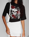 Liberación Skull & Roses Graphic Tee Tattoo Culture Streetwear Spanish Pride Oversize Deep Drop Shoulder Tee - 190 GSM