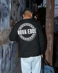 Camiseta gráfica con el logotipo de Nova Edge Threads, ropa urbana, ropa de calle, ropa de calle de Intersectional Pride Gear, camiseta de hombros caídos de gran tamaño en negro, 190 g/m²
