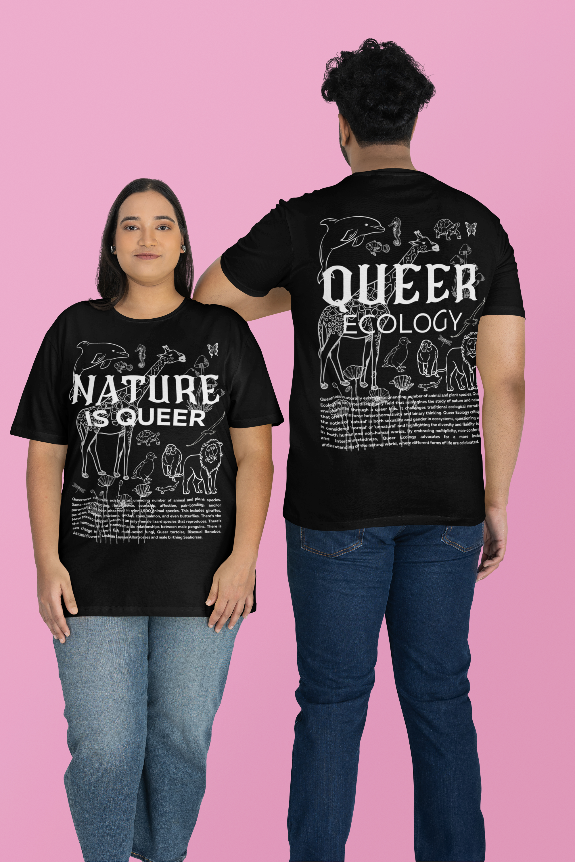 Nature is Queer Front Graphic Tee Queer Pride Shirt Black Oversize Tee Oversize Deep Drop Shoulder Tee - 190 GSM