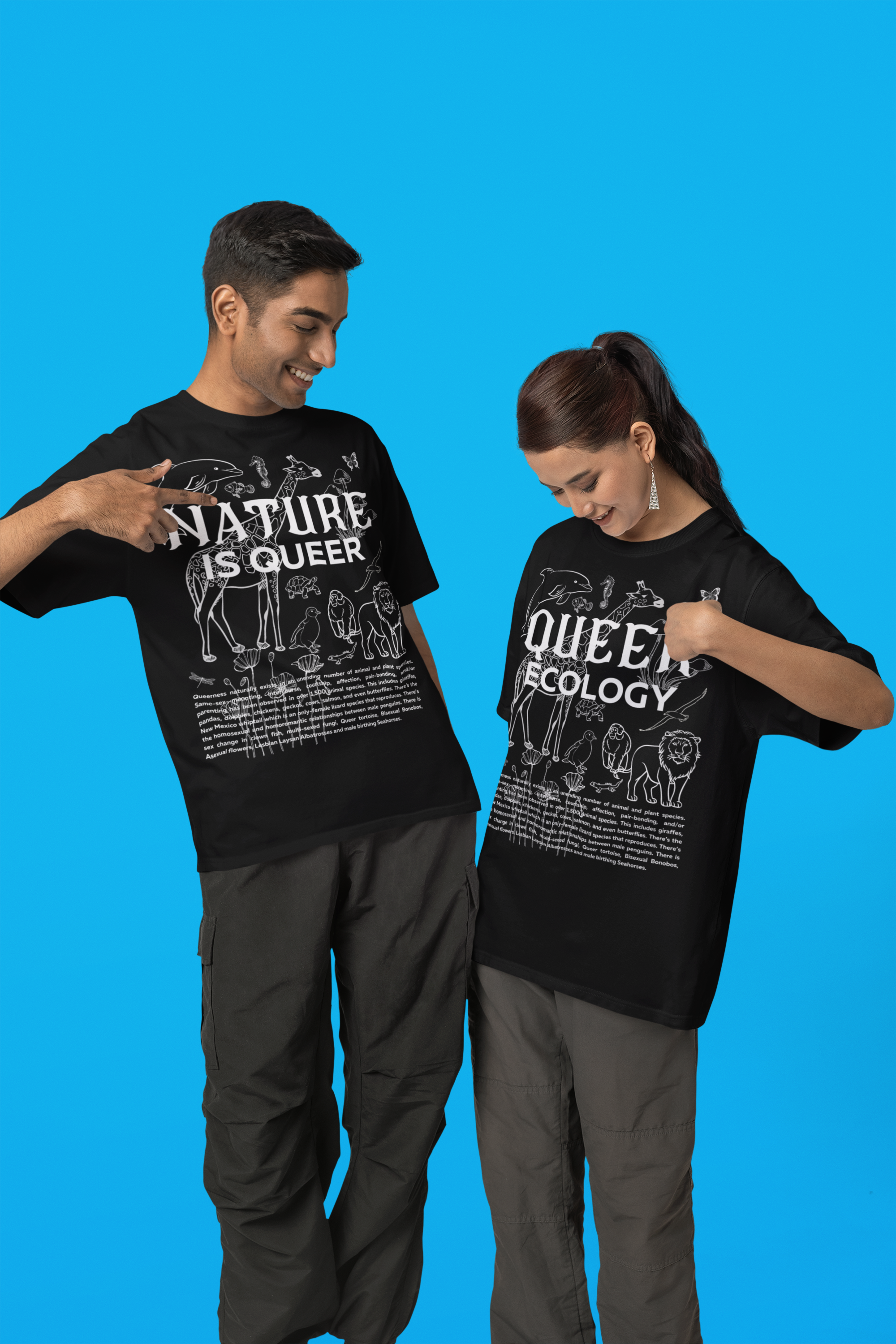 Nature is Queer Front Graphic Tee Queer Pride Shirt Black Oversize Tee Oversize Deep Drop Shoulder Tee - 190 GSM