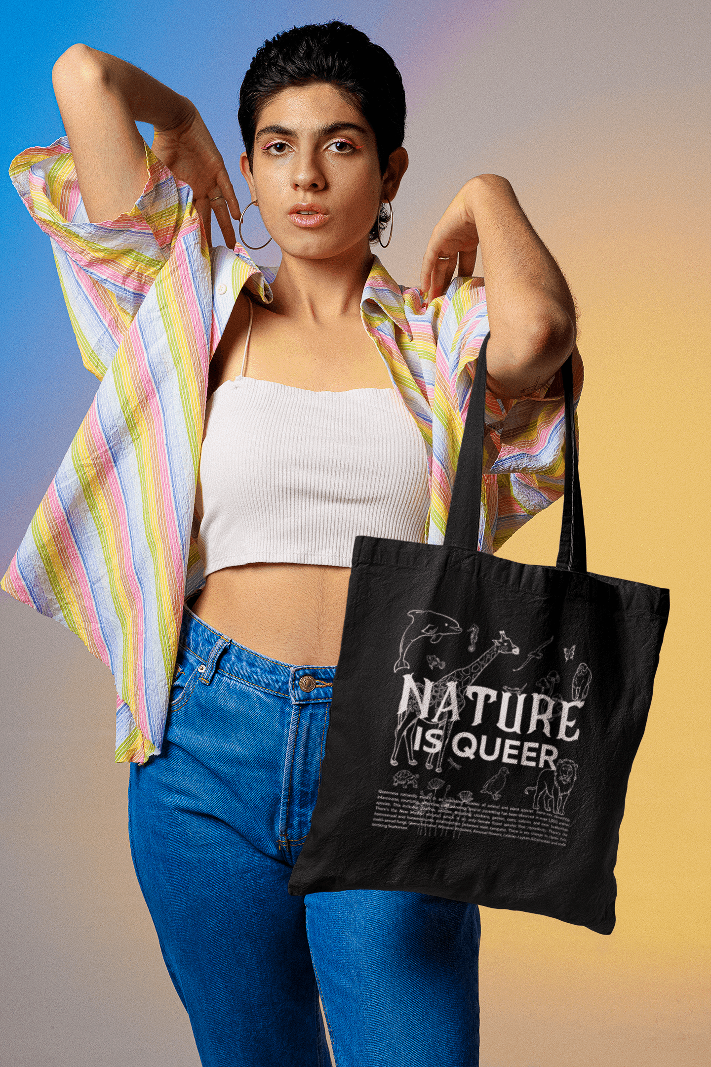 Nature is Queer Bag Pride Accessory Eco Friendly Black Tote Bag Eco Tote
