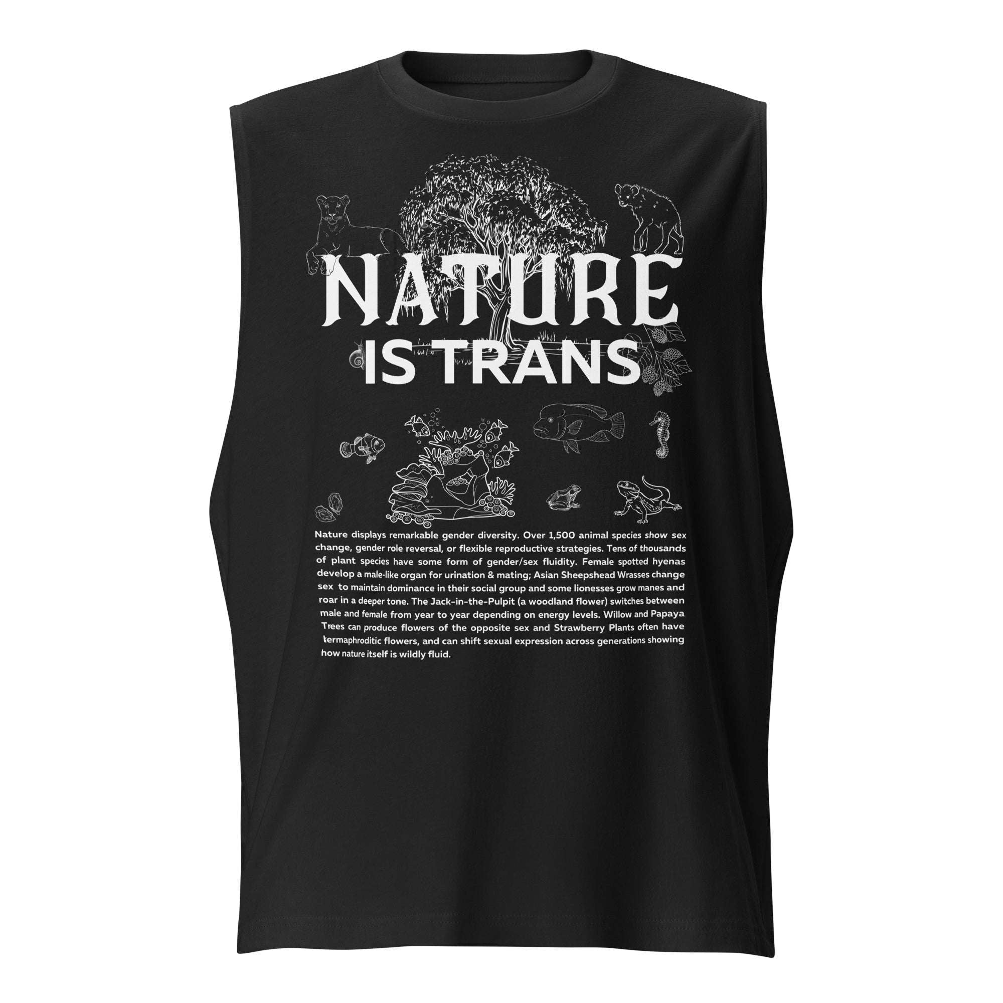 Nature is Trans Pride Shirt Educational Sketch Design Black Relaxed Fit Sleeveless Tank Top Relaxed Fit Sleeveless Tank Top