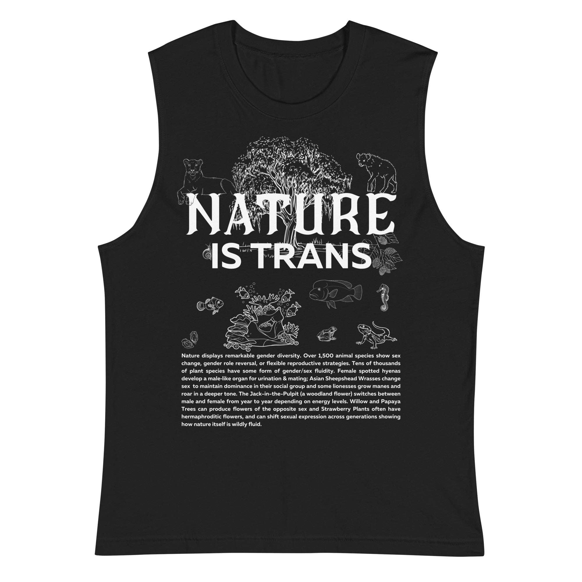 Nature is Trans Pride Shirt Educational Sketch Design Black Relaxed Fit Sleeveless Tank Top Relaxed Fit Sleeveless Tank Top