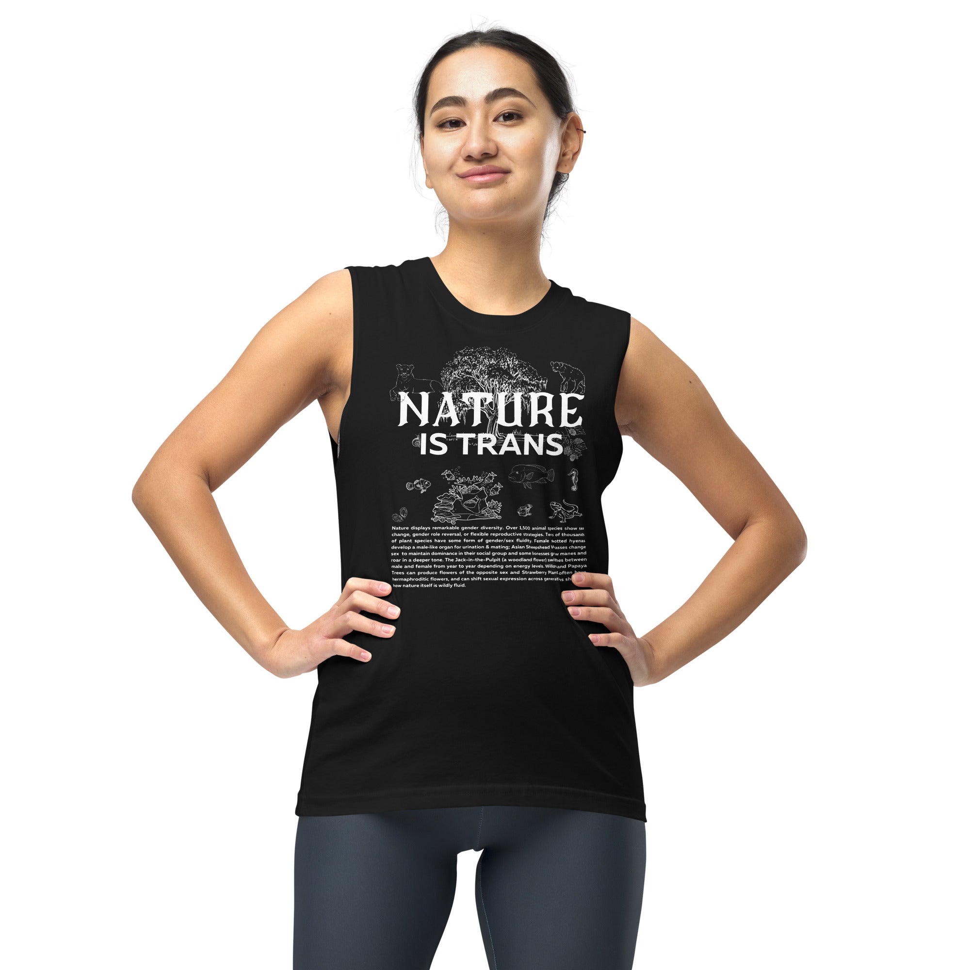 Nature is Trans Pride Shirt Educational Sketch Design Black Relaxed Fit Sleeveless Tank Top Relaxed Fit Sleeveless Tank Top