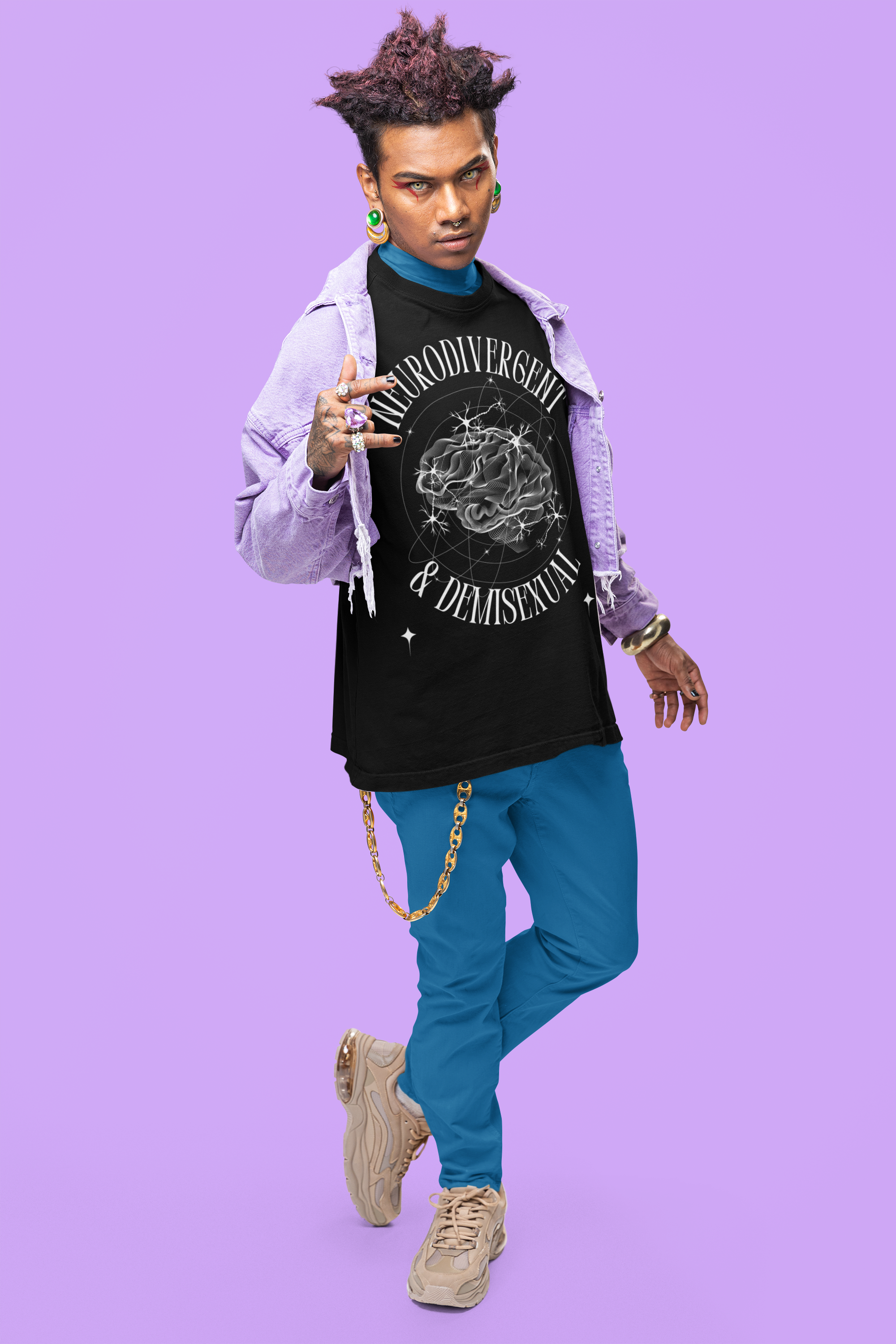 Neurodivergent and Demisexual Pride Shirt Disability Pride Oversize Deep Drop Shoulder Tee Oversize Deep Drop Shoulder Tee - 190 GSM