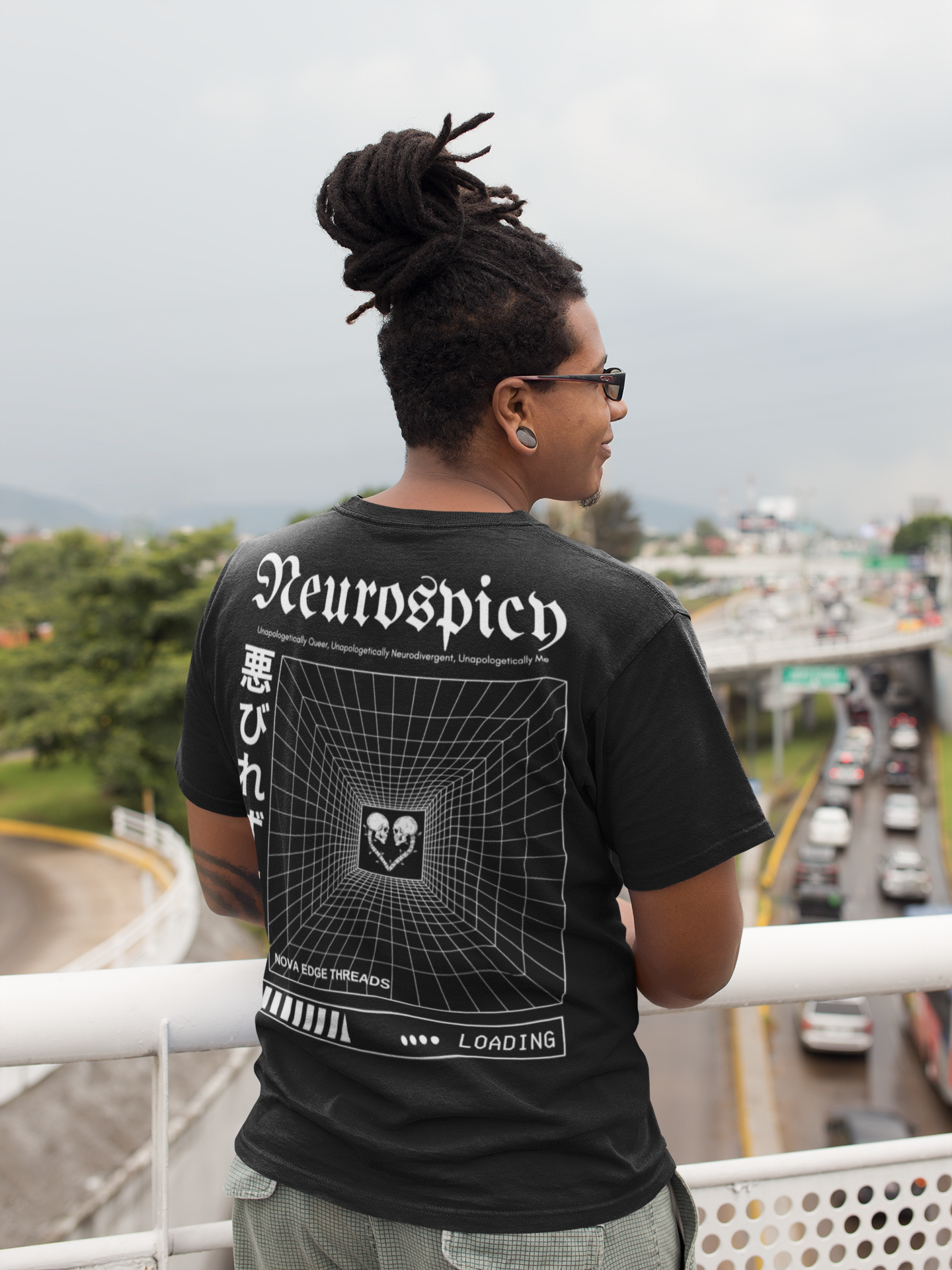 Unapologetically Neurospicy Graphic Tee Japanese Streetwear Neurodiversity Pride on Black Oversize Deep Drop Shoulder Tee Oversize Deep Drop Shoulder Tee - 190 GSM