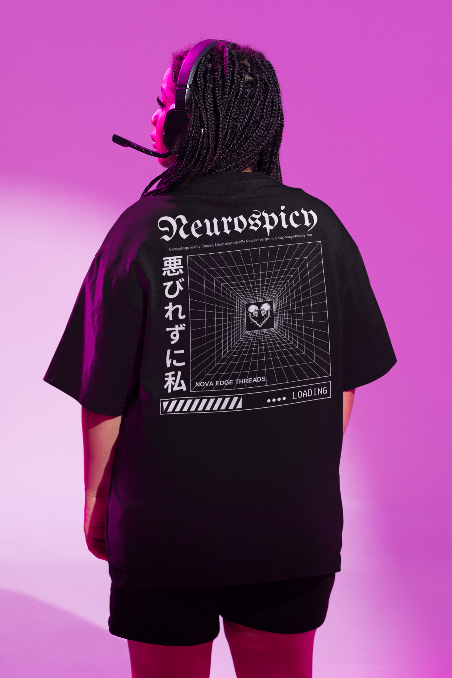 Unapologetically Neurospicy Graphic Tee Japanese Streetwear Neurodiversity Pride on Black Oversize Deep Drop Shoulder Tee Oversize Deep Drop Shoulder Tee - 190 GSM