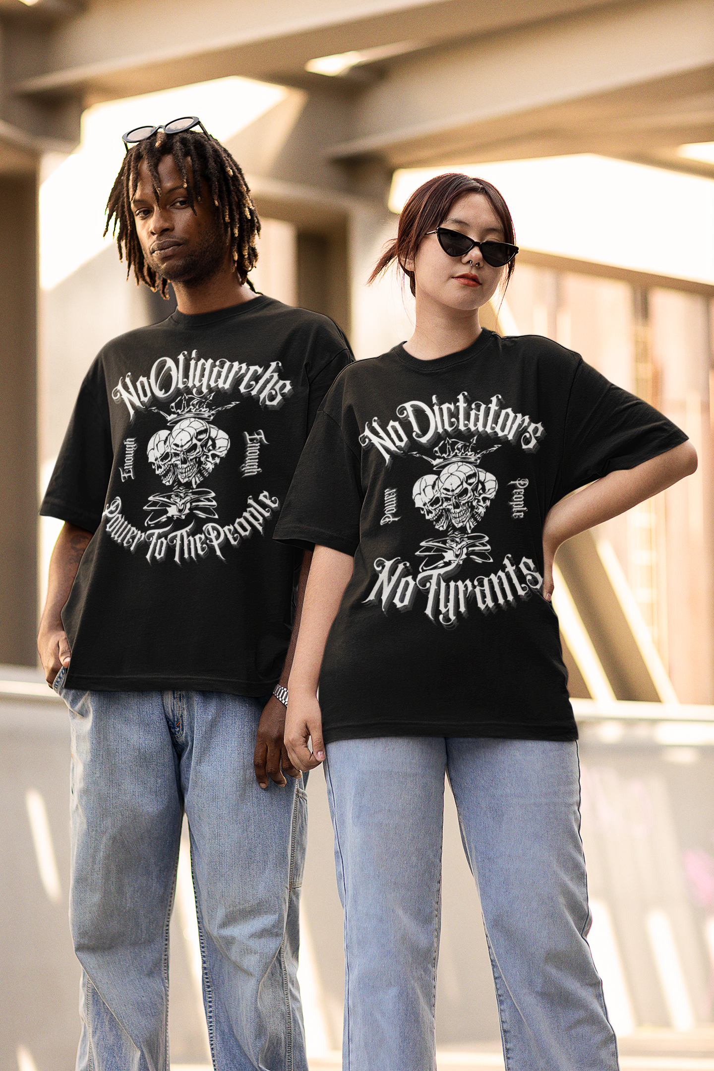 No Dictators No Tyrants Power to the People Protest T-Shirt Oversized Oversize Deep Drop Shoulder Tee - 190 GSM