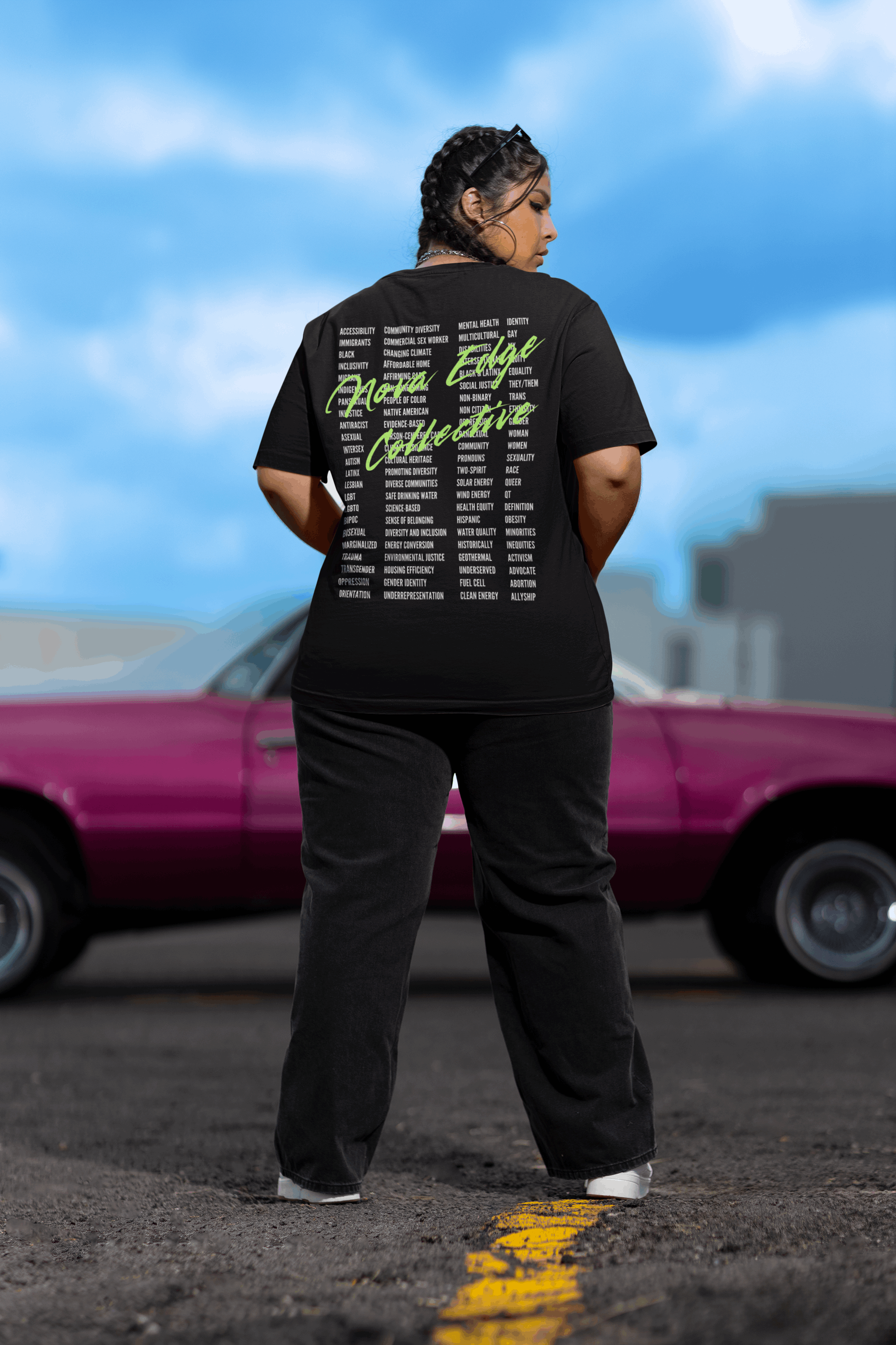 Nova Edge Collective over List of Banned Words in Protest back of Black Oversize Deep Drop Shoulder Tee Oversize Deep Drop Shoulder Tee - 190 GSM
