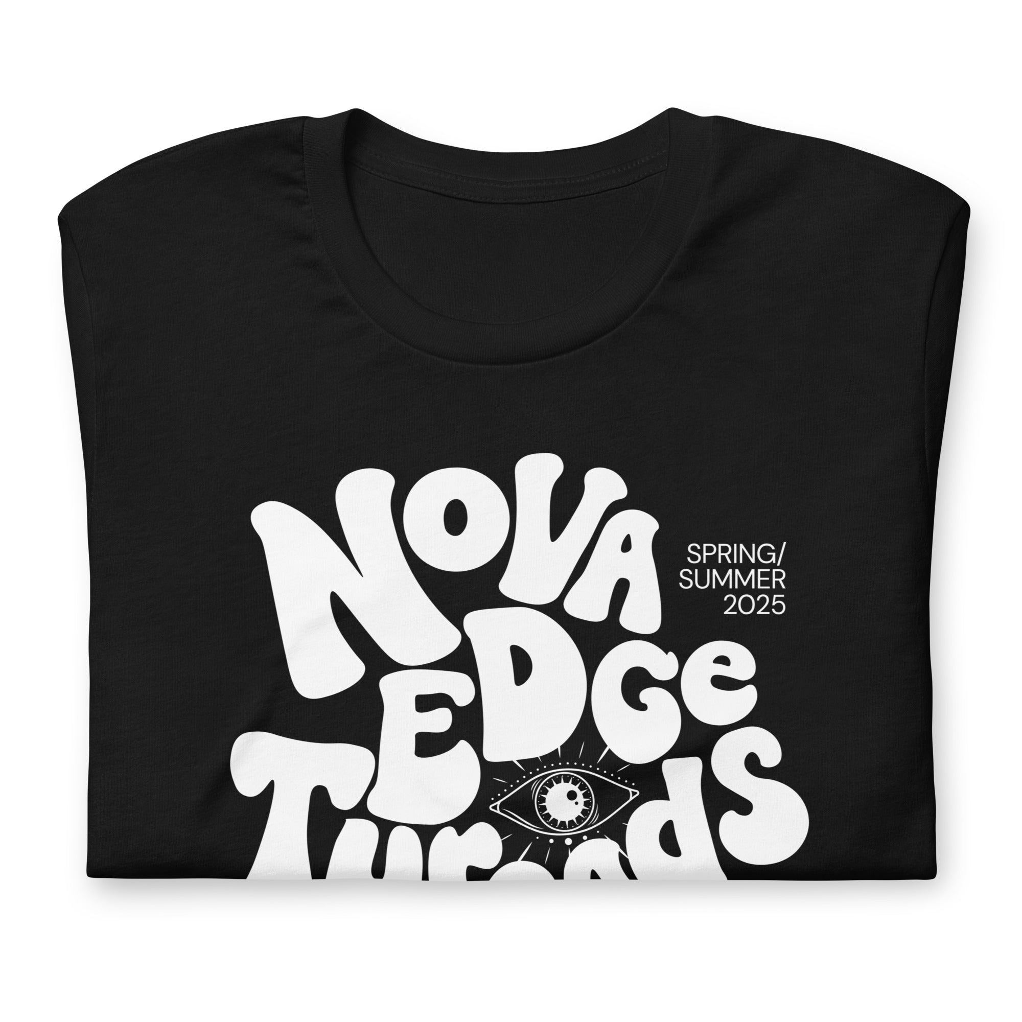 Nova Edge Threads Nostalgic Typo Graphic Tee on front of Black Relaxed Fit T-Shirt Relaxed Fit T-Shirt