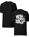 Nova Edge Threads Nostalgic Typo Graphic Tee on front of Black Relaxed Fit T-Shirt Relaxed Fit T-Shirt