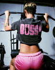 Bussy Cat Club Black and Pink Snow Washed Crop Top