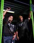 Trans Pride Tattoo Inspired Design on front of Black See-through Boxy Net T-shirt See-through Boxy Net T-Shirt