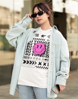 Camiseta estampada de estilo chino con orgullo interseccional de NuTongzhi en blanco, camiseta de hombros caídos de gran tamaño - 190 g/m²