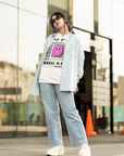 Camiseta estampada de estilo chino con orgullo interseccional de NuTongzhi en blanco, camiseta de hombros caídos de gran tamaño - 190 g/m²