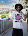 Camiseta de orgullo pansexual estilo streetwear en la parte delantera de una camiseta blanca de gran tamaño con hombros caídos - 190 GSM