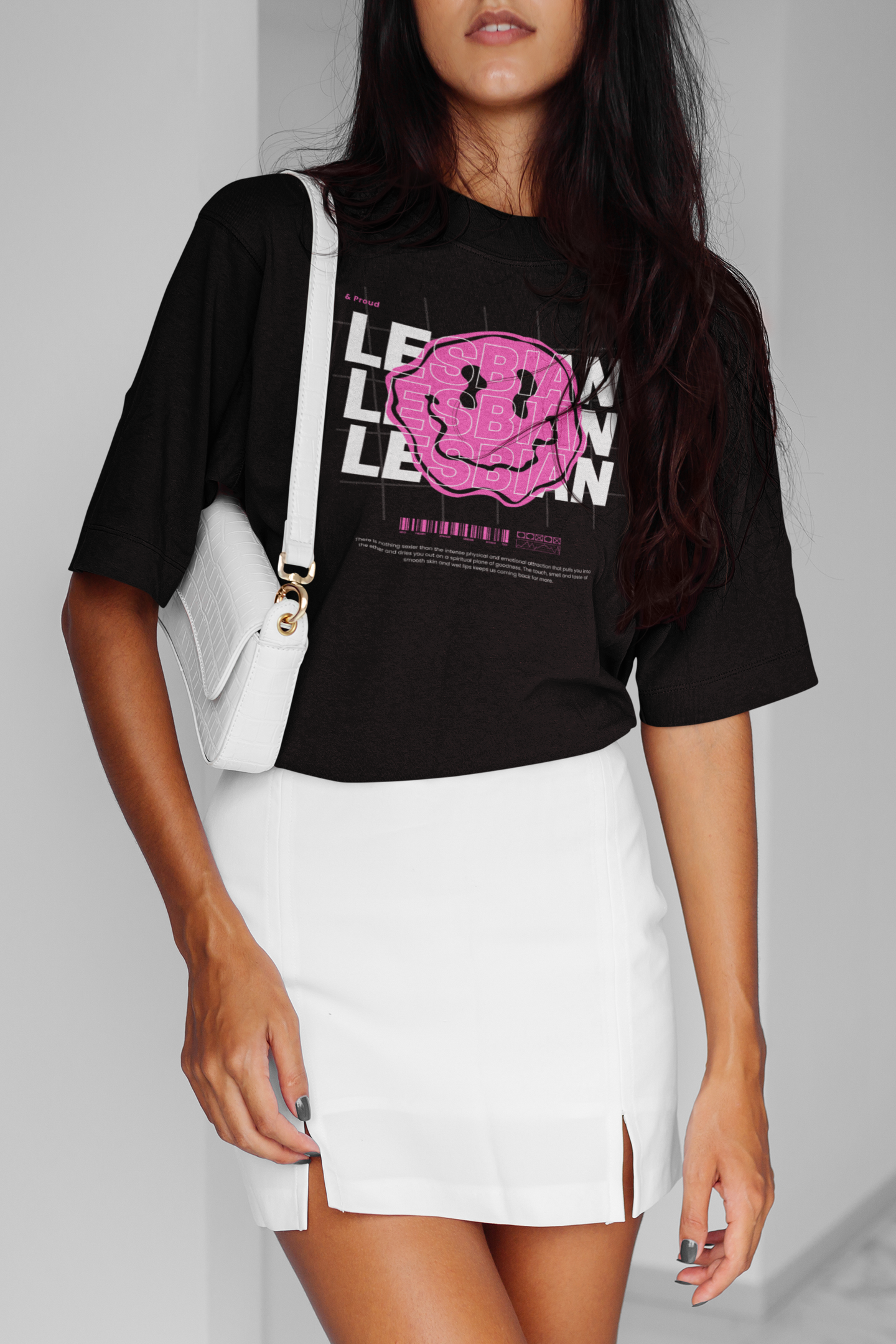 Lesbian Pride Pink Smiley Black Acid Wash Oversize Tee Nova Edge