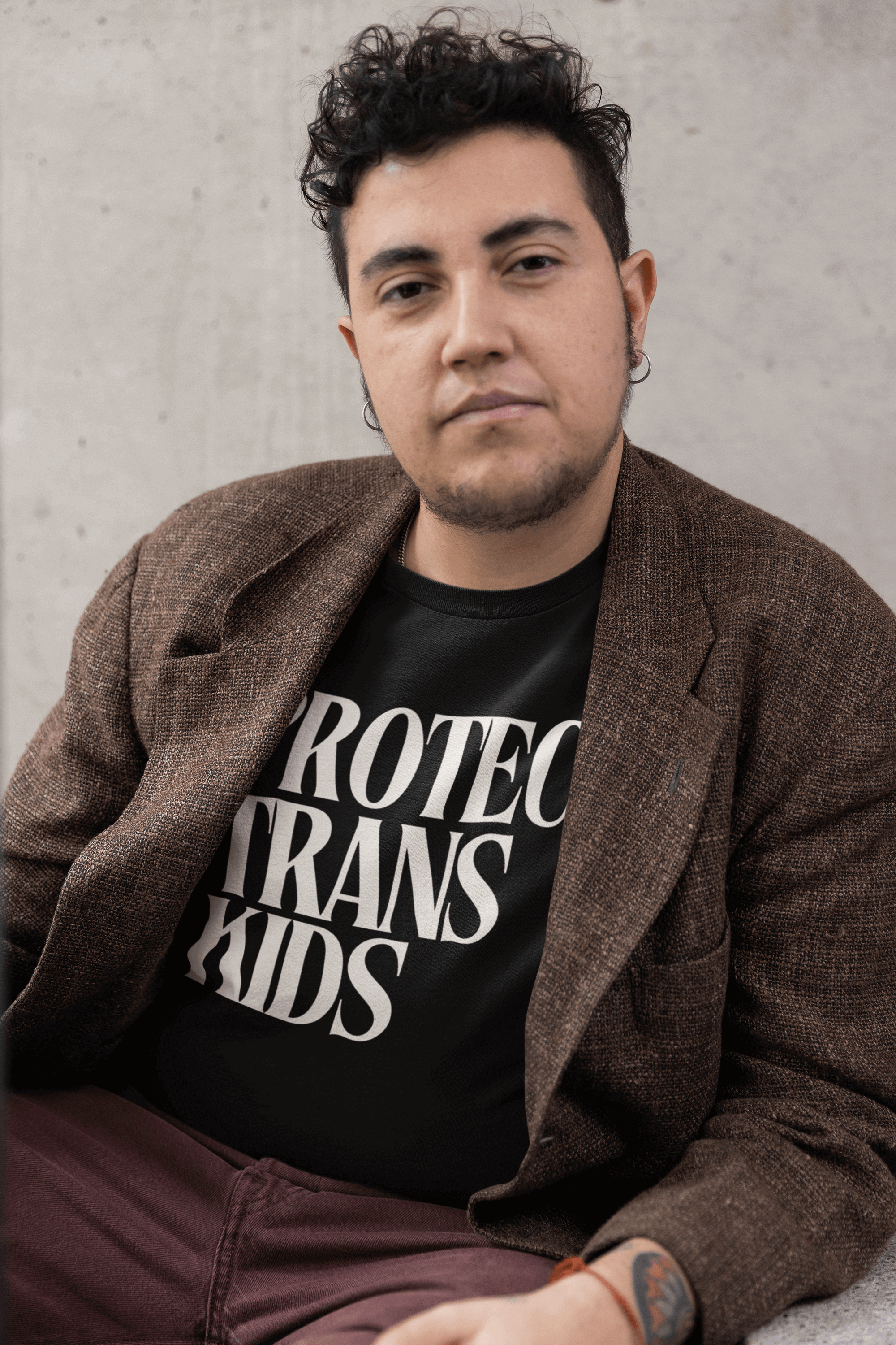 Protect Trans Kids Protest Tee Cream Text on Black Oversize Deep Drop Shoulder Tee Oversize Deep Drop Shoulder Tee - 190 GSM