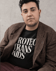 Protect Trans Kids Protest Tee Cream Text on Black Oversize Deep Drop Shoulder Tee Oversize Deep Drop Shoulder Tee - 190 GSM